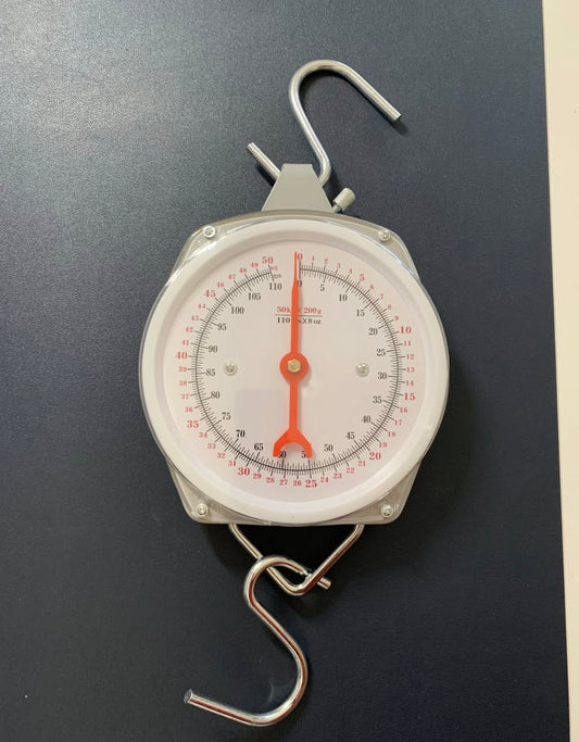 110 lb Heavy Duty Analog Hanging Scale – Dual Unit (KG/LBS) Mechanical Spring Scale for Produce Luggage & Fishing
