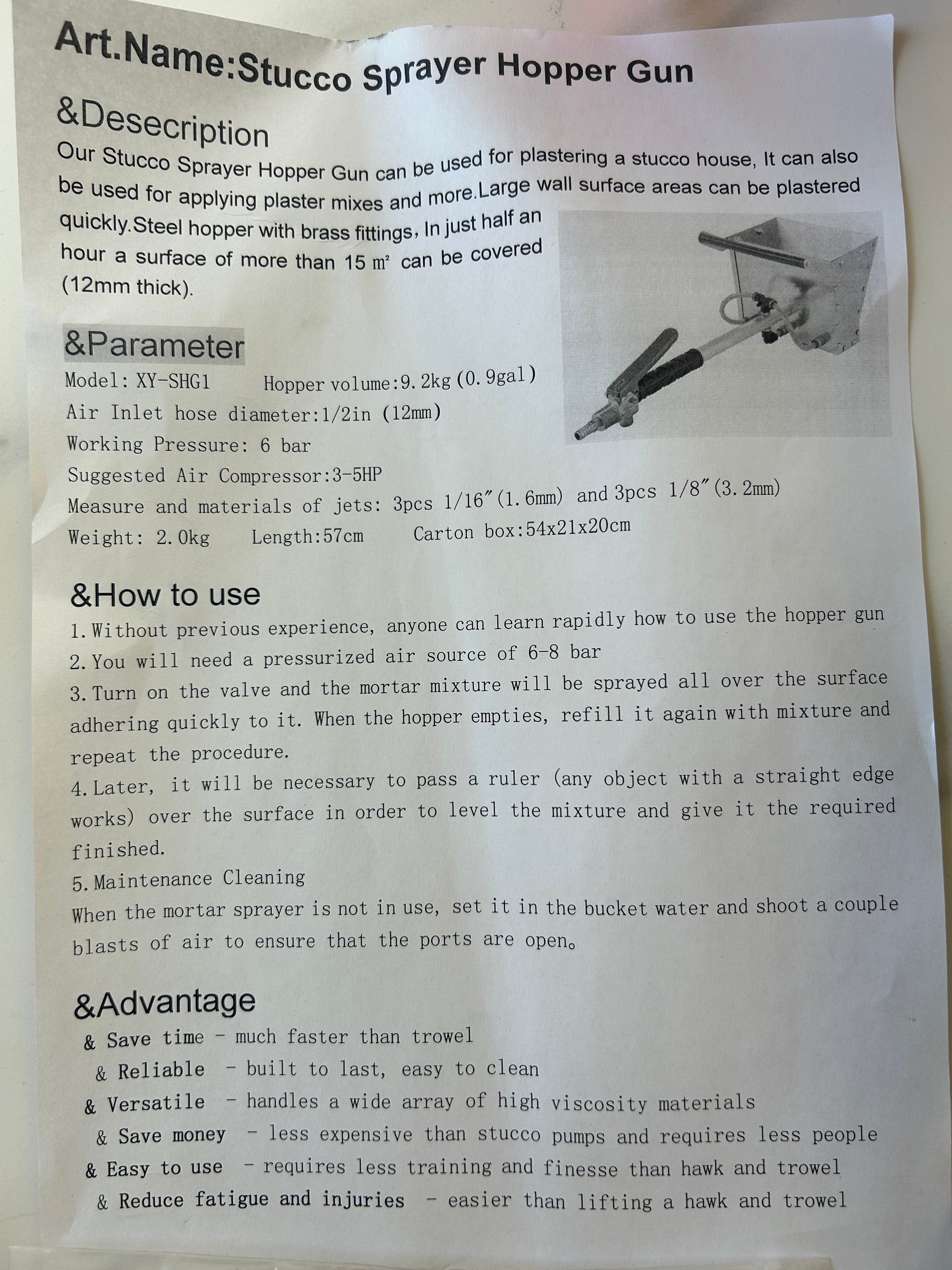 Stucco Hopper Gun Sprayer