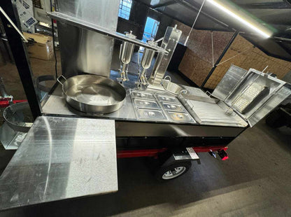 Multifunctional cooking trailer with roof and side metal covers