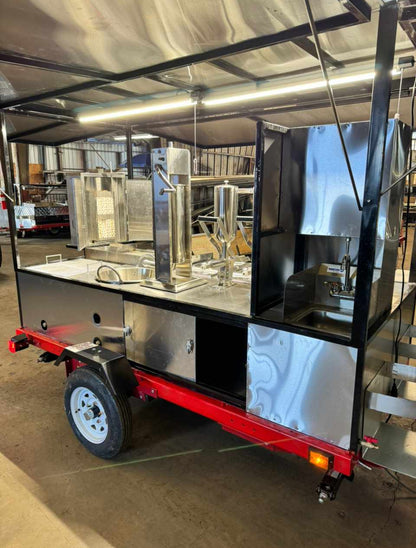 Multifunctional cooking trailer with roof and side metal covers