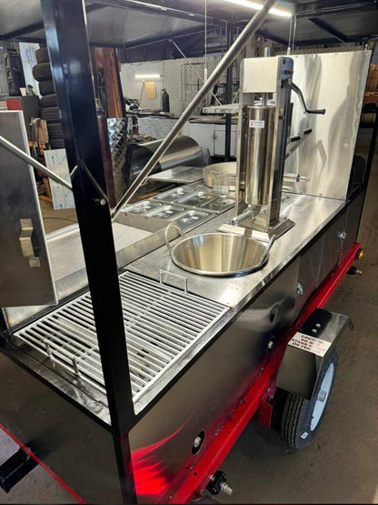 Multifunctional cooking trailer with roof and side metal covers