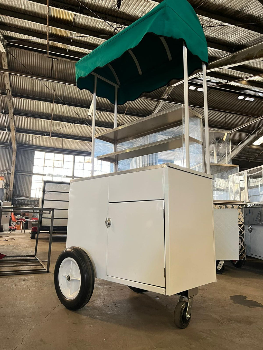 Fruit cart with roof and acrylic product display