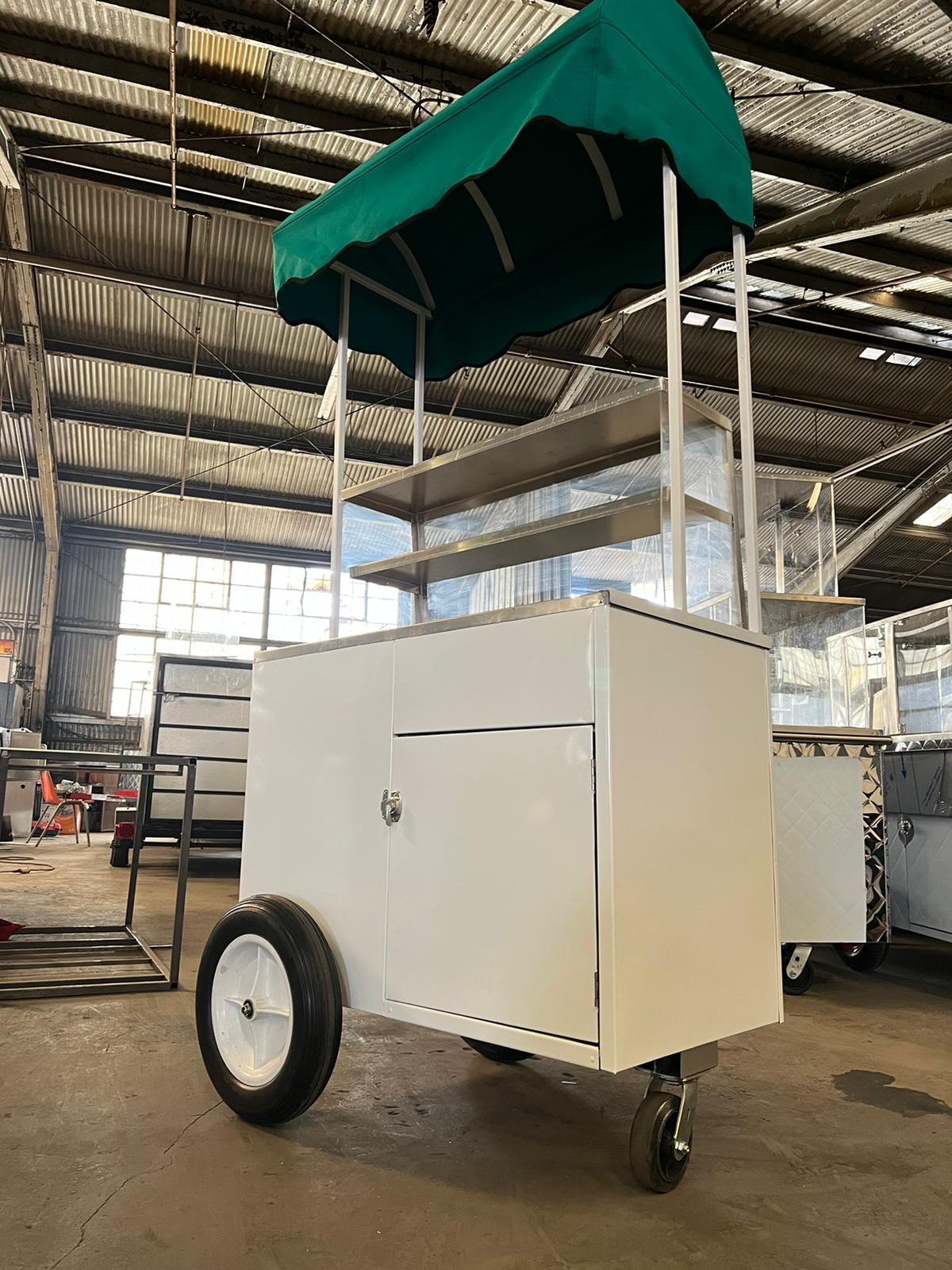 Fruit cart with roof and acrylic product display